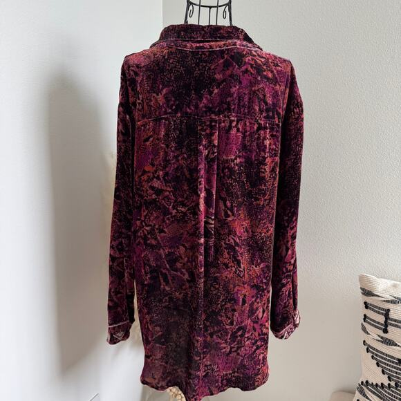 Johnny Was Burgundy Velour Snake Print Button Down Blouse Top Medium - Picture 3 of 6